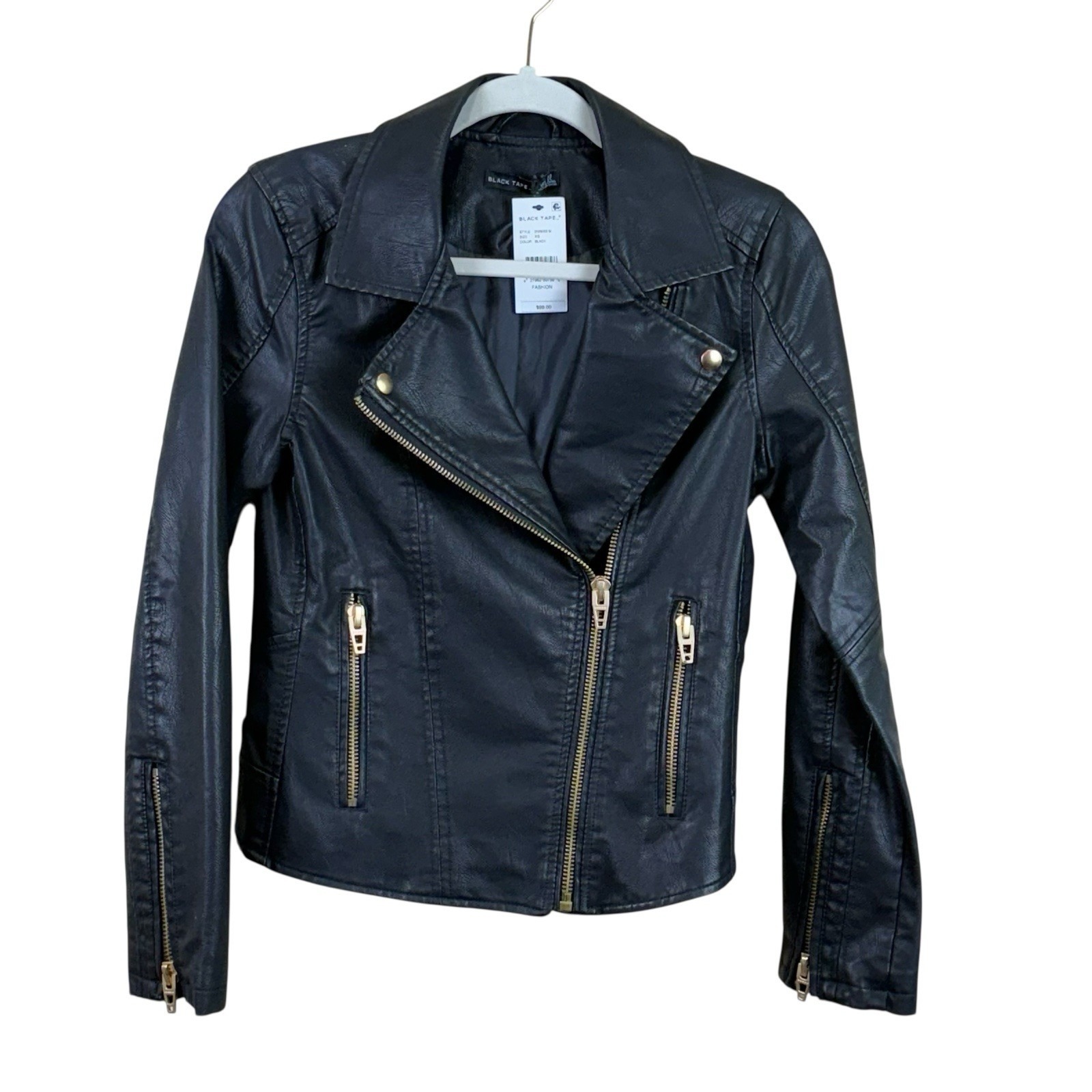 Black Tape Faux Leather Motocycle Jacket Women's Size Xs Nwt